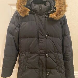 GAP Black Outerwear with Faux Fur Trim